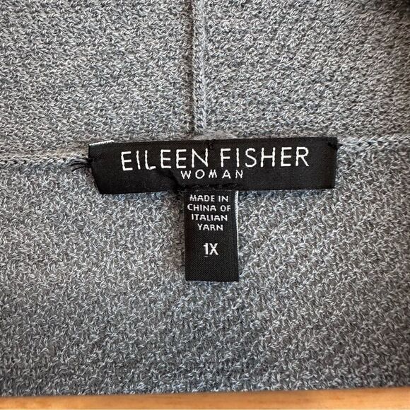 Eileen Fisher Woman Blue, Grey Lightweight Wool Open Waterfall Cardigan Size 1X - Picture 6 of 7